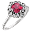 14kt White Gold 1.3 ct Created Ruby Floral Halo Ring & Diamonds