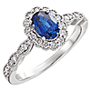 14k White Gold 1.3 ct Oval Chatham Sapphire Halo Ring with Diamonds