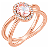 14k Rose Gold 3/4 ct Oval Morganite Ring with Diamonds Crossed Shank