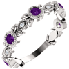 14k White Gold Amethyst and Diamond Leaf Ring