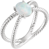 14k White Gold Opal Cabochon Rope Ring