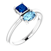 14k White Gold Square Blue Sapphire and Oval Aquamarine Two-Stone Ring 