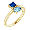 14k Yellow Gold Square Blue Sapphire and Oval Aquamarine Two-Stone Ring 