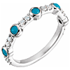 14k White Gold Stackable Cabochon Turquoise and Diamond Ring