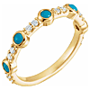 14k Yellow Gold Stackable Cabochon Turquoise and Diamond Ring