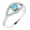 14k White Gold Aquamarine and White Sapphire Evil Eye Ring