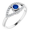 14k White Gold Blue Sapphire and White Sapphire Evil Eye Ring