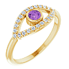 14k Yellow Gold Amethyst and White Sapphire Evil Eye Ring