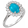 14k White Gold Halo Turquoise Ring with Diamonds