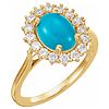 14k Yellow Gold Halo Turquoise Ring with Diamonds