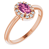 14k Rose Gold Oval Pink Tourmaline and Diamond French-set Halo Ring