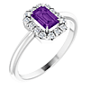 14k White Gold Emerald-cut Amethyst and Diamond French-set Halo Ring