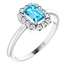 14k White Gold Emerald-cut Aquamarine and Diamond French-set Halo Ring