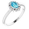 14k White Gold Oval Aquamarine and Diamond French-set Halo Ring