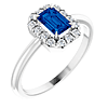 14k White Gold Emerald-cut Blue Sapphire and Diamond French-set Halo Ring