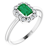 14k White Gold Emerald and Diamond French-set Halo Ring