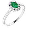 14k White Gold Oval Emerald and Diamond French-set Halo Ring
