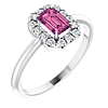 14k White Gold Emerald-cut Pink Tourmaline and Diamond French-set Halo Ring