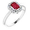 14k White Gold Emerald-cut Ruby and Diamond French-set Halo Ring