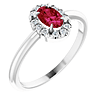 14k White Gold Oval Ruby and Diamond French-set Halo Ring