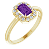 14k Yellow Gold Emerald-cut Amethyst and Diamond French-set Halo Ring