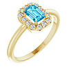 14k Yellow Gold Emerald-cut Aquamarine and Diamond French-set Halo Ring