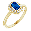 14k Yellow Gold Emerald-cut Blue Sapphire and Diamond French-set Halo Ring