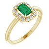 14k Yellow Gold Emerald and Diamond French-set Halo Ring