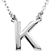 Sterling Silver Block Initial K 16in Necklace