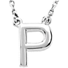 Sterling Silver Block Initial P 16in Necklace