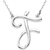 Sterling Silver Script Initial F 16in Necklace