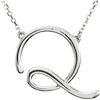 Sterling Silver Script Initial Q 16in Necklace