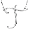 Sterling Silver Script Initial T 16in Necklace
