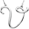 Sterling Silver Script Initial V 16in Necklace