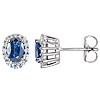 14k White Gold 1.33 ct tw Oval Blue Sapphire Diamond Halo Earrings 