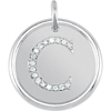 Sterling Silver Letter C Round Pendant with Diamonds