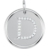 Sterling Silver Letter D Round Pendant with Diamonds