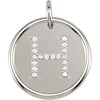 Sterling Silver Letter H Round Pendant with Diamonds