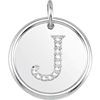 Sterling Silver Letter J Round Pendant with Diamonds