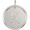 Sterling Silver Letter K Round Pendant with Diamonds