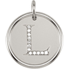 Sterling Silver Letter L Round Pendant with Diamonds