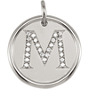Sterling Silver Letter M Round Pendant with Diamonds