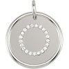Sterling Silver Letter O Round Pendant with Diamonds