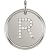 Sterling Silver Letter R Round Pendant with Diamonds