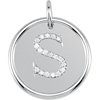 Sterling Silver Letter S Round Pendant with Diamonds