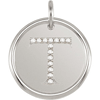 Sterling Silver Letter T Round Pendant with Diamonds