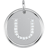 Sterling Silver Letter U Round Pendant with Diamonds