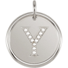 Sterling Silver Letter Y Round Pendant with Diamonds