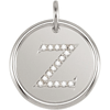 Sterling Silver Letter Z Round Pendant with Diamonds