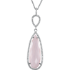Sterling Silver Pear Rose de Quartz and Diamond Necklace